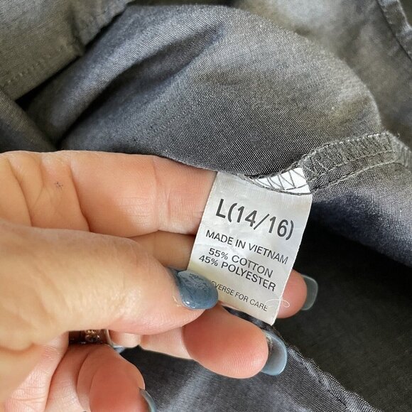 Chaps Boys Button Up Shirt Large 14/16 Gray Stretch - Picture 6 of 6